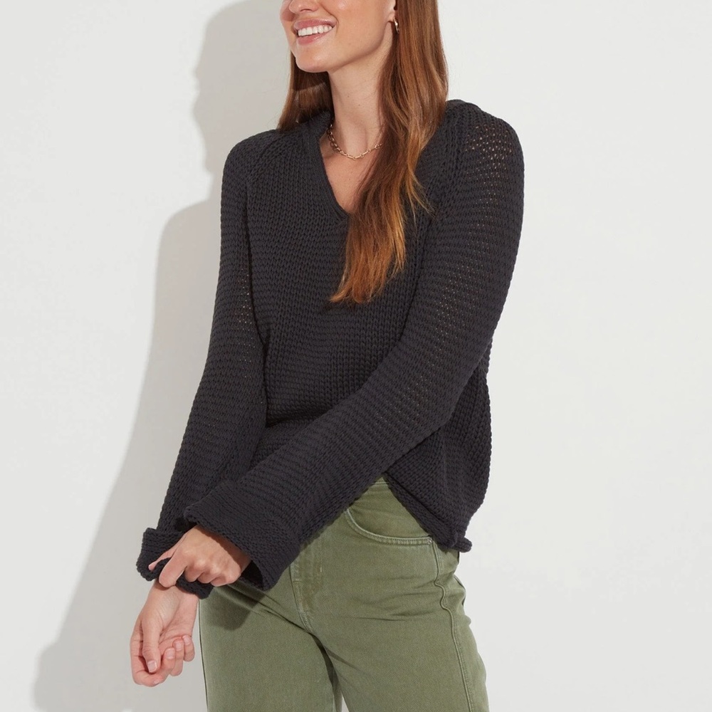 The Reset The Breezy Open Knit Oversized Sweater Black Long Cuffed Sleeve 2023-L